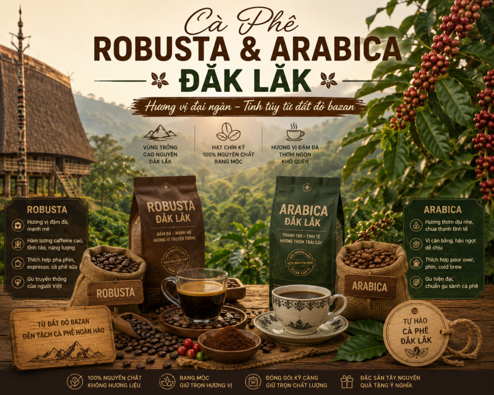 Phân biệt cà phê Robusta và Arabica Đắk Lắk chuẩn vị Tây Nguyên