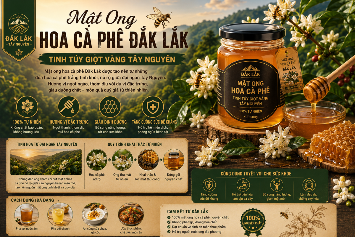 Mật ong hoa cà phê Đắk Lắk nguyên chất