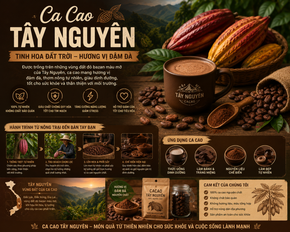 Sản phẩm ca cao Đắk Lắk nguyên chất bổ dưỡng