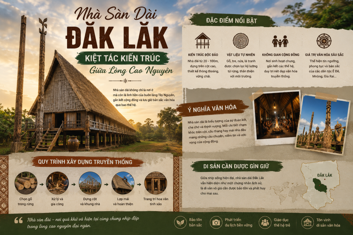 Kiến trúc nhà sàn dài cổ của người Ê Đê Đắk Lắk