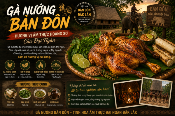 Món gà nướng Bản Đôn ăn kèm cơm lam đặc sản Đắk Lắk