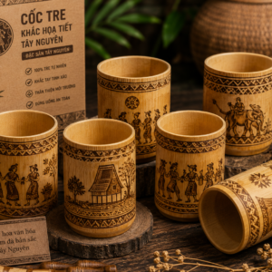 cốc tre khắc họa tiết Tây Nguyên