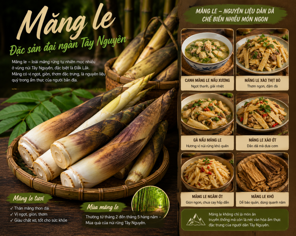 Măng le hoang sơ đặc sản núi rừng Tây Nguyên tươi ngon