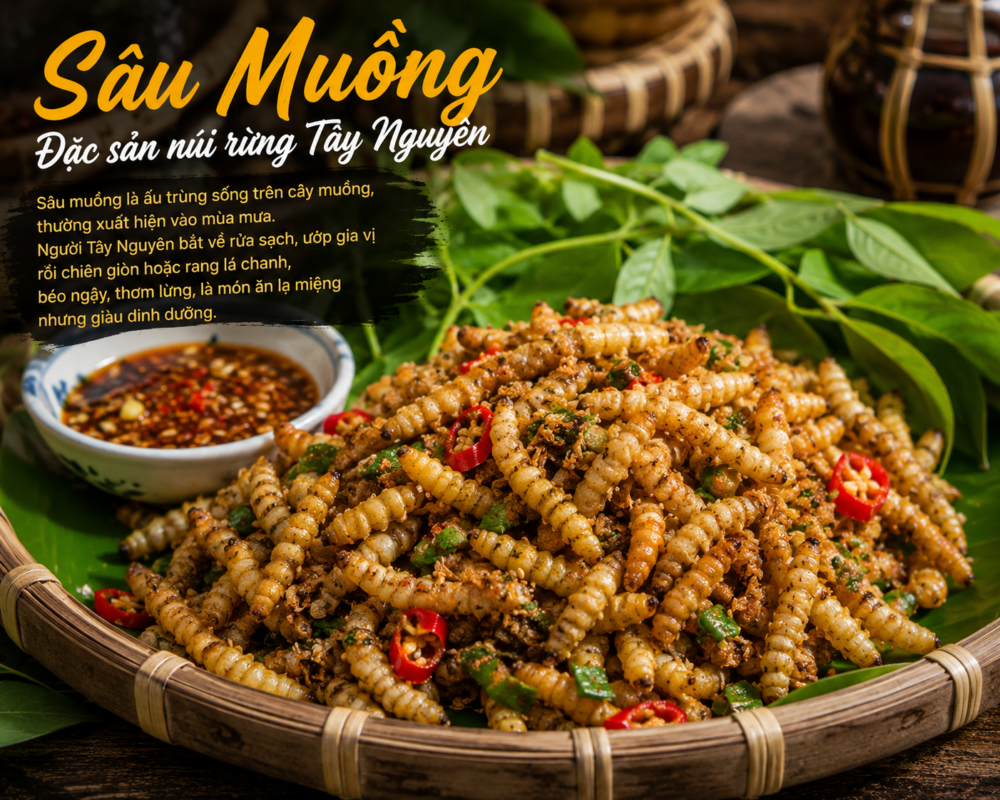 Món sâu muồng chiên giòn đặc sản Đắk Lắk béo ngậy